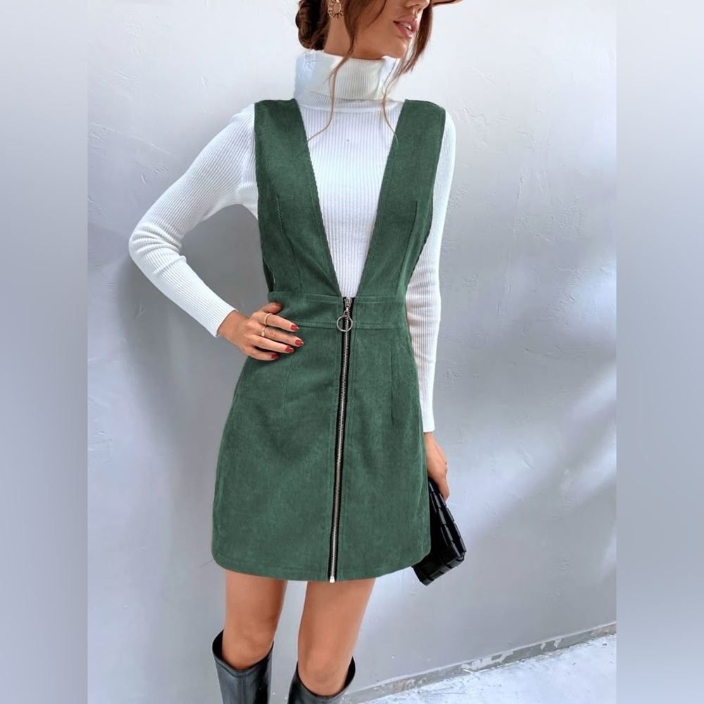 Corduroy O-Ring Zip Pinafore Dress